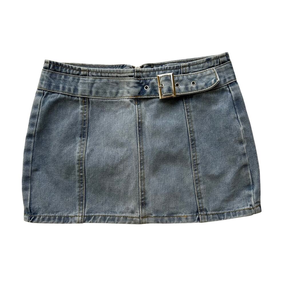 PrettyLittleThing Y2K Denim Buckle Micro Mini Skirt US Size 4